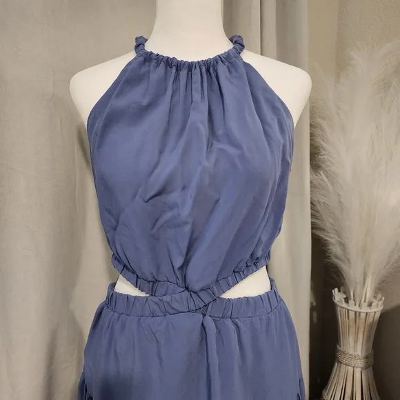 MIHOLL Dusty Blue Cutout Halter Maxi Dress - Picture 7 of 16